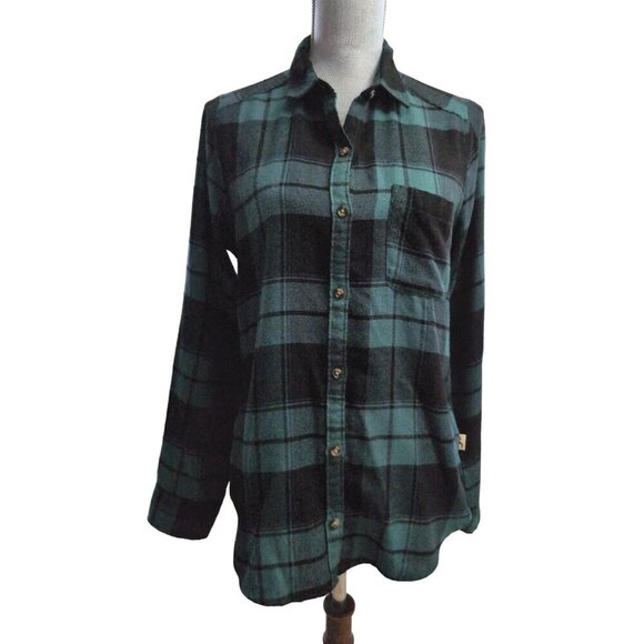 Hollister Tops - Hollister Plaid Flannel Shirt Womens S Green Black Plaid Boyfriend Fit Casual